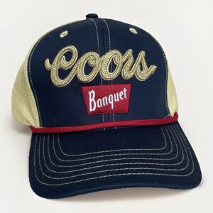 Coors Banquet Beer Men's Snapback Rope Cap Hat Blue Tan Red OSFM Embroidered New